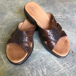 Clarks Brown Leather Slip-on Sandals